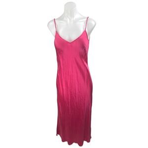 August Silk Pink Sleeveless 100% Silk Satin Vneck Cami Strappy Maxi Slip Dress S